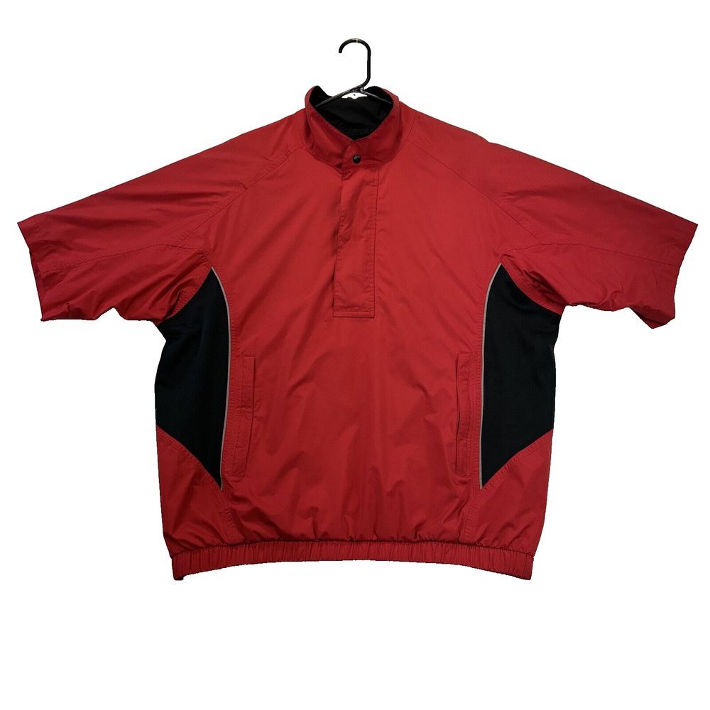 FootJoy DryJoys Windbreaker Golf Jacket Mens M Red Short‎ Sleeve 1/4 Zip Snap